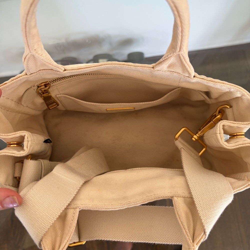 Prada Canapa Beige Canvas Tote Small Milano Logo with Removable Strap - Picture 6 of 11